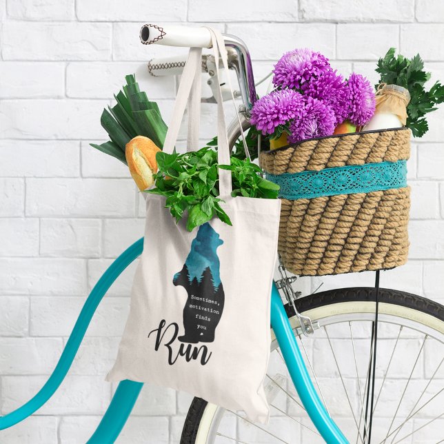 Run Motivation Finds You Funny Bear Graphic Tote Bag (Creator Uploaded)