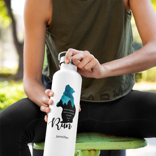Run Motivation Finds You Funny Bear Graphic Water Bottle (Creator Uploaded)