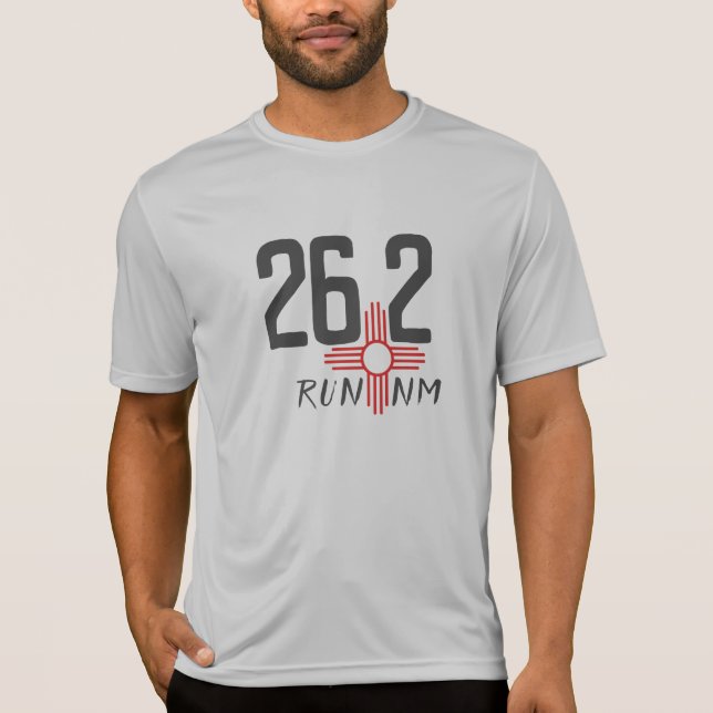 RUN NM 26.2 Zia symbol running shirt New Mexico (Front)