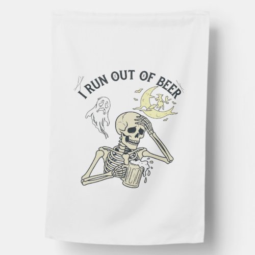 Run Out Beer Skeleton Ghost Moon Halloween_1 House Flag