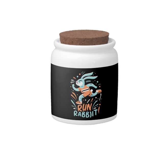 run rabbit marathon runner bunny cute candy jar (Front)