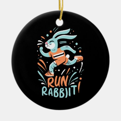 run rabbit marathon runner bunny cute ceramic ornament