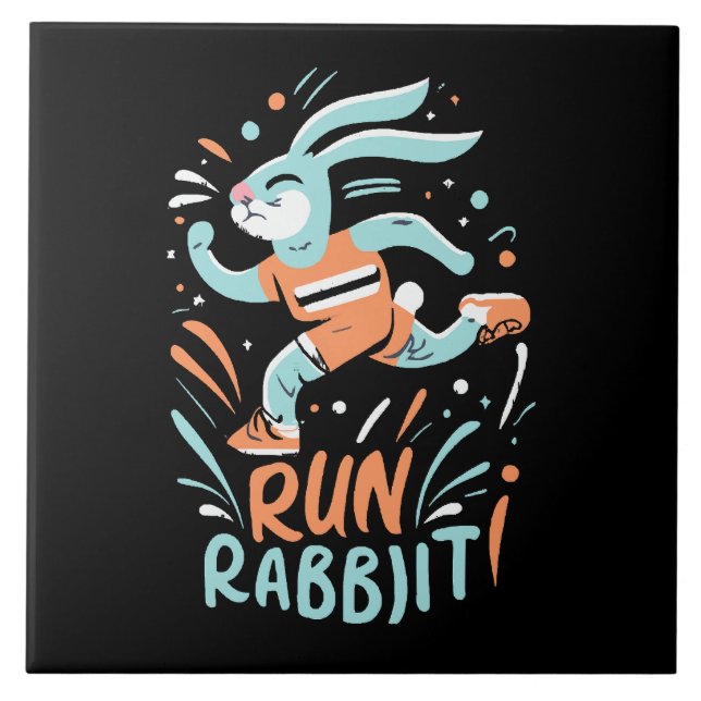 run rabbit marathon runner bunny cute ceramic tile (Front)