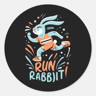 run rabbit marathon runner bunny cute classic round sticker