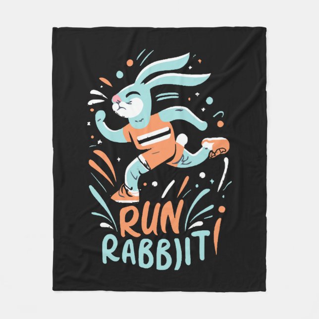 run rabbit marathon runner bunny cute fleece blanket (Front)