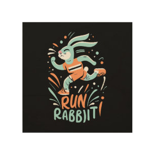 run rabbit marathon runner bunny cute wood wall art