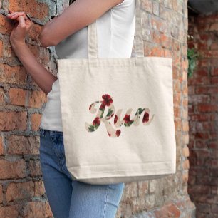 RUN Retro Type Vintage Rustic Hibiscus Pattern Tote Bag