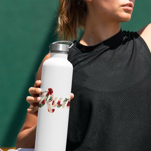 RUN Retro Type Vintage Rustic Hibiscus Pattern Water Bottle