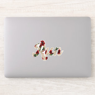 RUN Retro Type Vintage Rustic Red Floral Pattern Sticker