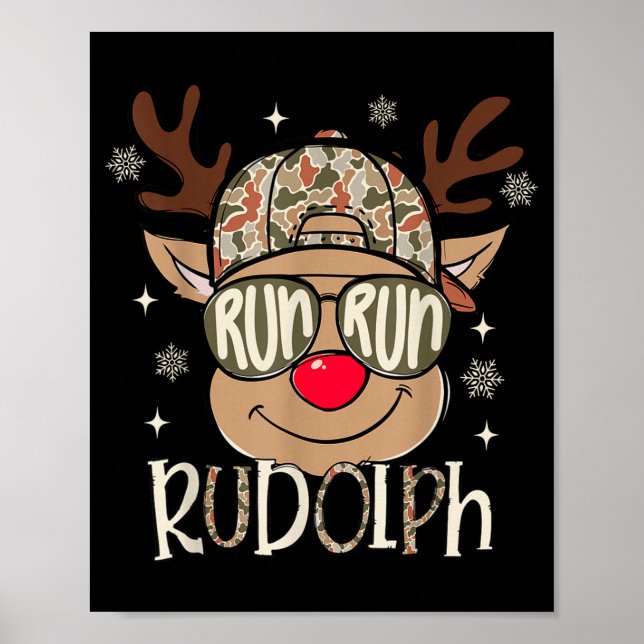 Run Rudolph Santa's Reindeer Christmas Camo Boys T Poster (Front)