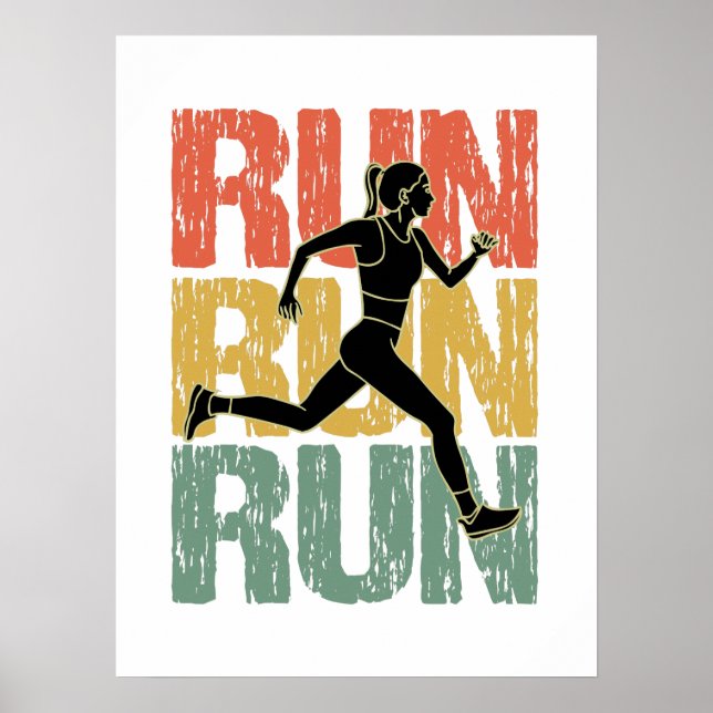 Run Run Run - Vintage Runner Girl Poster (Front)