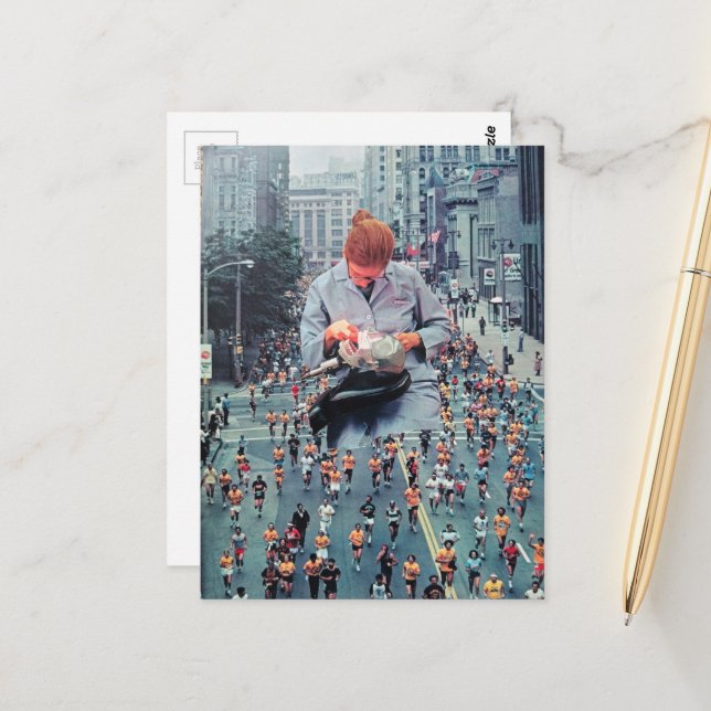 Run Run The Denist is Coming A Surreal Collage  Postcard (Front/Back In Situ)