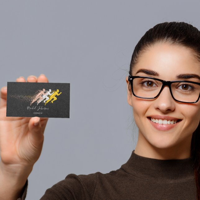 Run Sport Coach Athlete Logo Instructor QR Gray Business Card (Creator Uploaded)