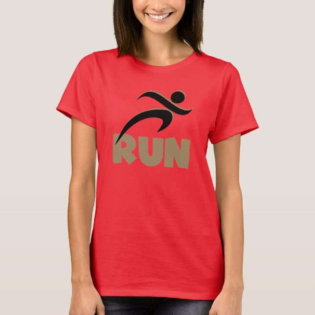 RUN Tan Fitness Running T-Shirt (Front)