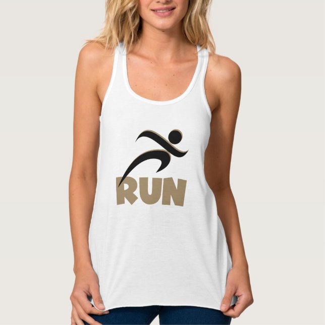RUN Tan Fitness Running Tank Top (Front)
