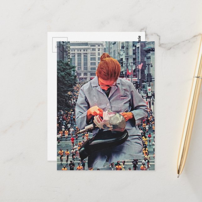 Run!  The Denist is Coming A Surreal Collage Postcard (Front/Back In Situ)
