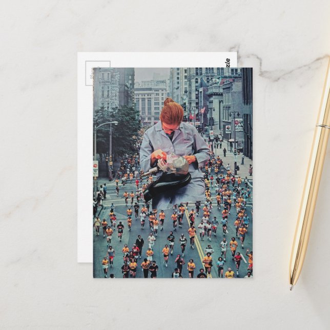 Run! The Denist is Coming A Surreal Collage Retro  Postcard (Front/Back In Situ)