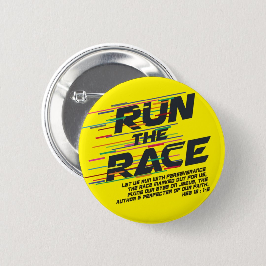 Run the Race Bible Verse Button Zazzle