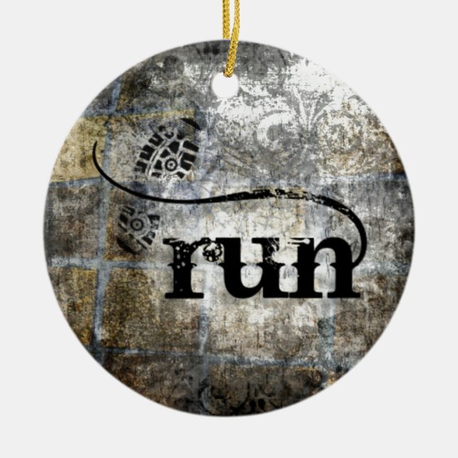 Run w/Shoe Grunge by Vetro Jewelry & Designs Ceramic Ornament (Front)