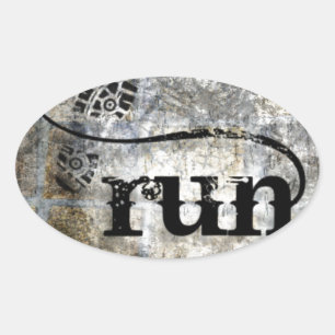 Run w/Shoe Grunge by Vetro Jewelry & Designs Oval Sticker