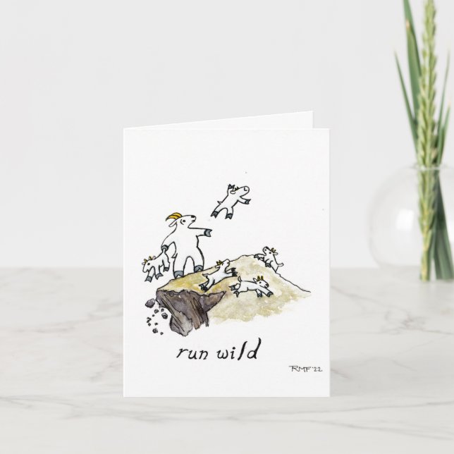 "run wild," small, 4x5.6" blank greeting card (Front)
