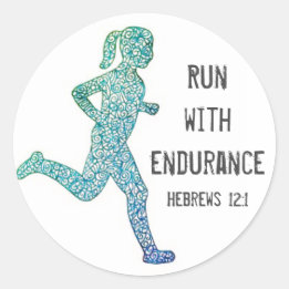 "Run With Endurance" Girl Runner Round Stickers
