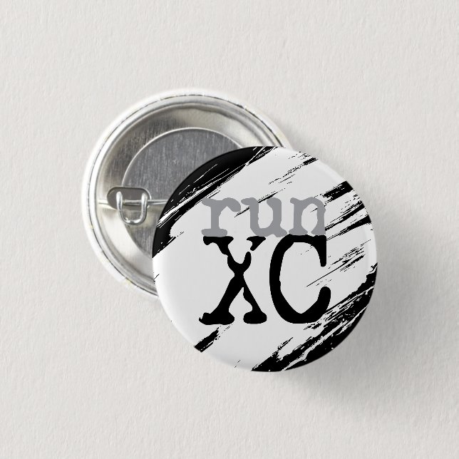 Run XC - Cross Country Runner Black White Grey Button (Front & Back)