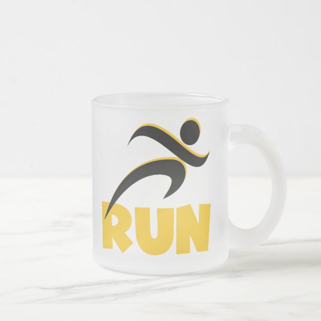 RUN Yellow Frosted Glass Coffee Mug (Right)