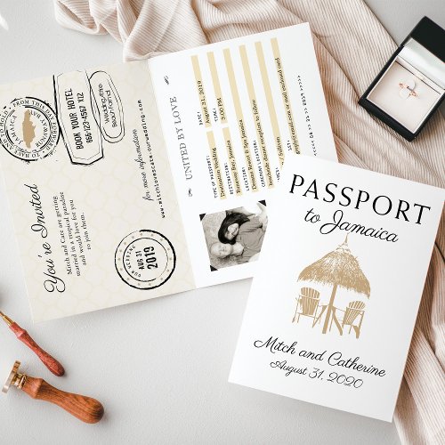 Runaway Bay Jamaica Tan Passport Wedding Invitation