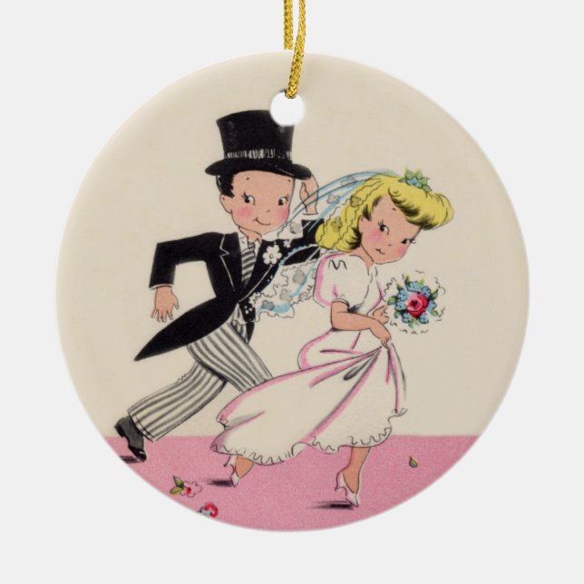 Runaway Bride & Groom Ceramic Ornament (Front)