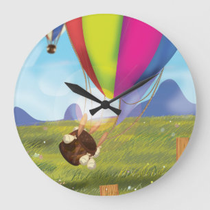 Runaway Cartoon Hot Air Balloon Large Clock