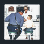 Runaway Magnet<br><div class="desc">Artist: Norman Rockwell | Runaway boy and policeman at lunch counter</div>