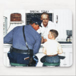 Runaway Mouse Pad<br><div class="desc">Artist: Norman Rockwell | Runaway boy and policeman at lunch counter</div>