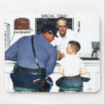 Runaway Mouse Pad<br><div class="desc">Artist: Norman Rockwell | Runaway boy and policeman at lunch counter</div>
