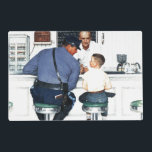 Runaway Placemat<br><div class="desc">Artist: Norman Rockwell | Runaway boy and policeman at lunch counter</div>