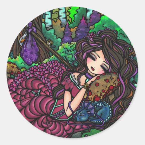 Runaway Princess Fairy Dragon Fantasy Forest Art Classic Round Sticker