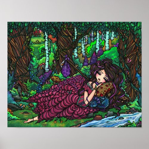 Runaway Princess Fairy Dragon Fantasy Forest Art Poster