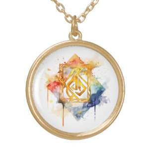 *~*RUNE AP87 VIKING Nordic Inspire Rainbow Ancient Gold Plated Necklace