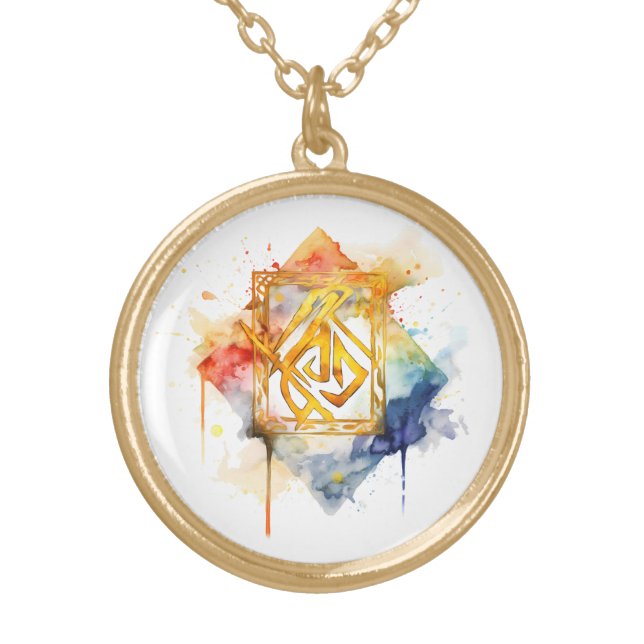 *~*RUNE AP87 VIKING Nordic Inspire Rainbow Ancient Gold Plated Necklace (Front)