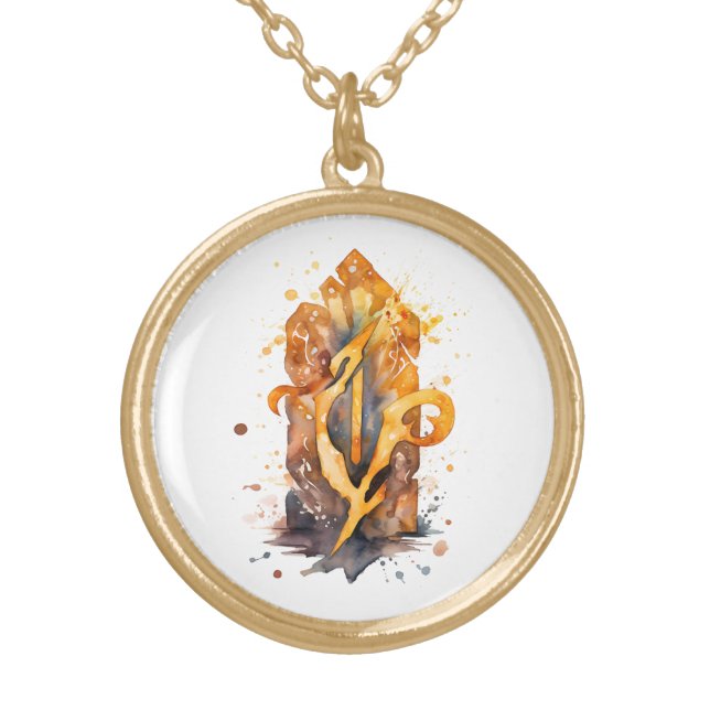 *~*RUNE AP87 VIKING Nordic Inspired Artsy Ancient Gold Plated Necklace (Front)