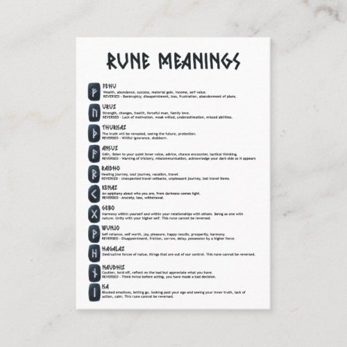 Rune Symbols And Meanings Card