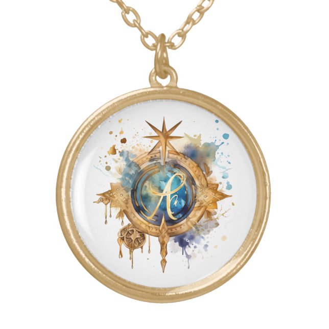 *~*RUNE VIKING Nordic Inspired Ancient AP87  Gold Plated Necklace (Front)