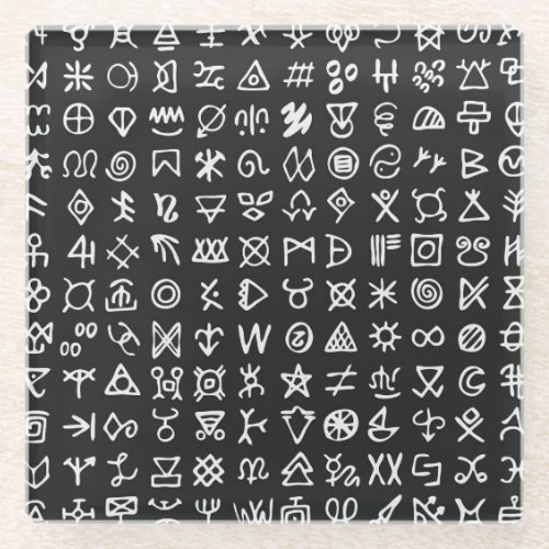Runes symbols ancient seamless font glass coaster