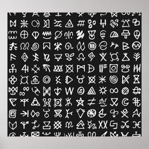 Runes symbols ancient seamless font poster