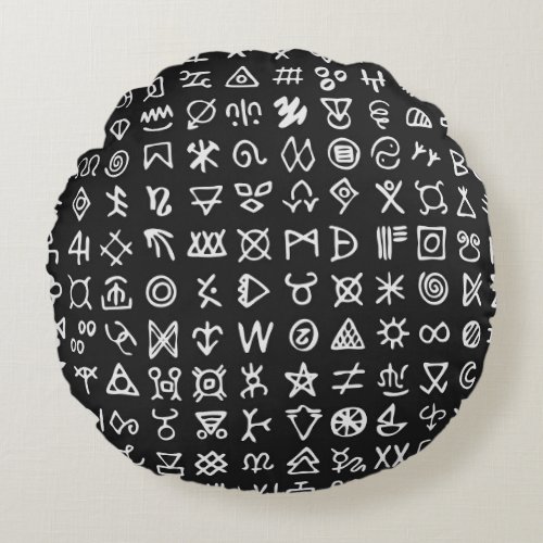 Runes symbols ancient seamless font round pillow