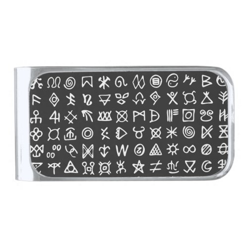 Runes symbols ancient seamless font silver finish money clip