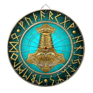 Runes - Thors Hammer - Teal Dart Board