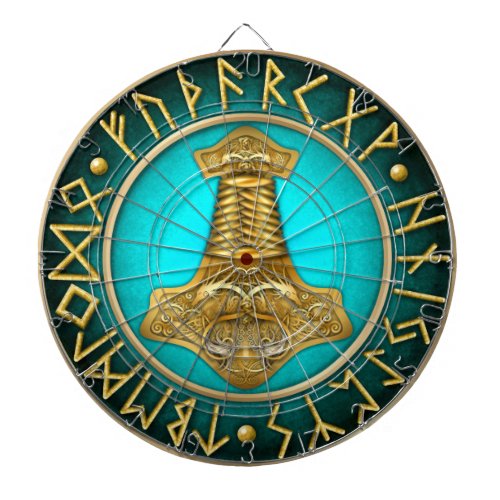 Runes _ Thors Hammer _ Teal Dart Board