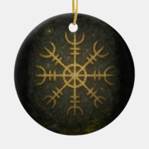 Runestone Ægishjálmur – Ancient Norse Protection S Ceramic Ornament