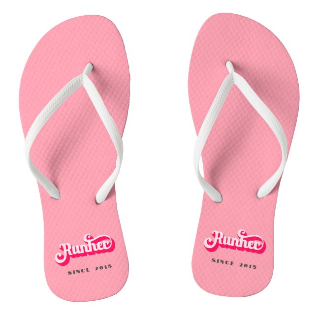 Runher Running Pink Bold Retro Font Motivational Flip Flops (Footbed)